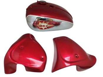 Fit For BSA A65 2 Gallon Cherry Painted Steel Fuel Petrol Tank + Side Panels